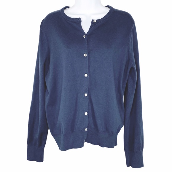 Lands End Navy Blue Cardigan Sweater M 